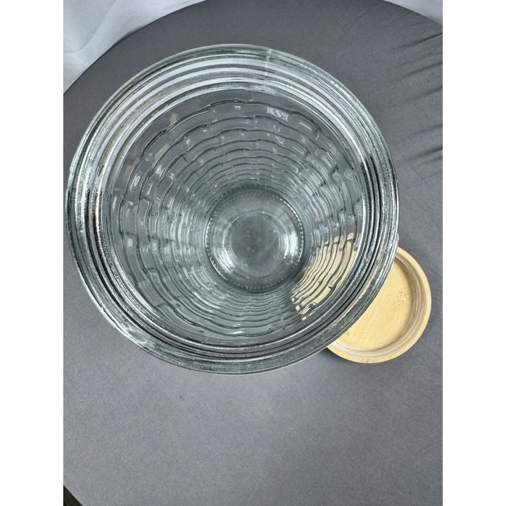 Glass Storage Canister Wood‎ Lid Tall Weaved Basket Pattern